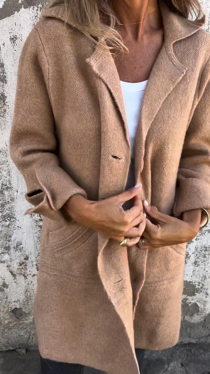 Olivia | Lässiger Lange Mantel mit Revers für den Herbst