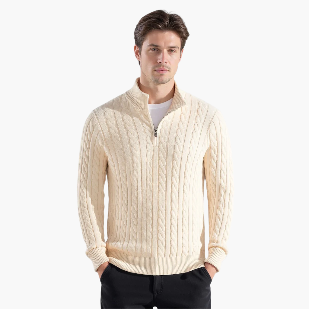 Cable Knit Premium Half-Zip Sweater