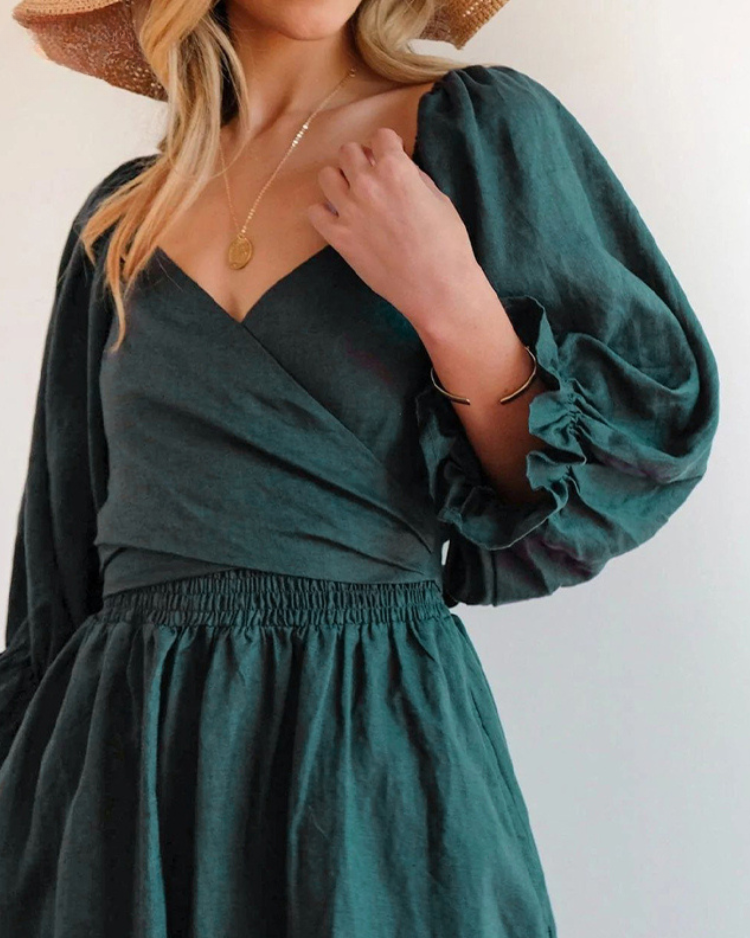 MICHELLE™ | FRANZÖSISCHES KLEID MIT RÜSCHENÄRMELN