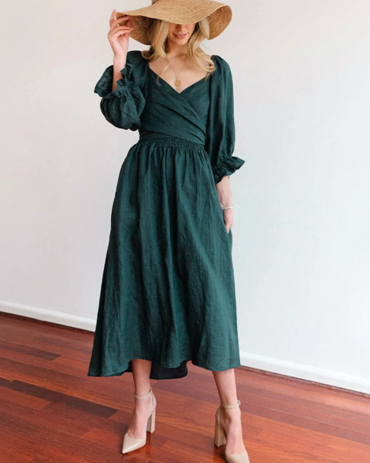 MICHELLE™ | FRANZÖSISCHES KLEID MIT RÜSCHENÄRMELN