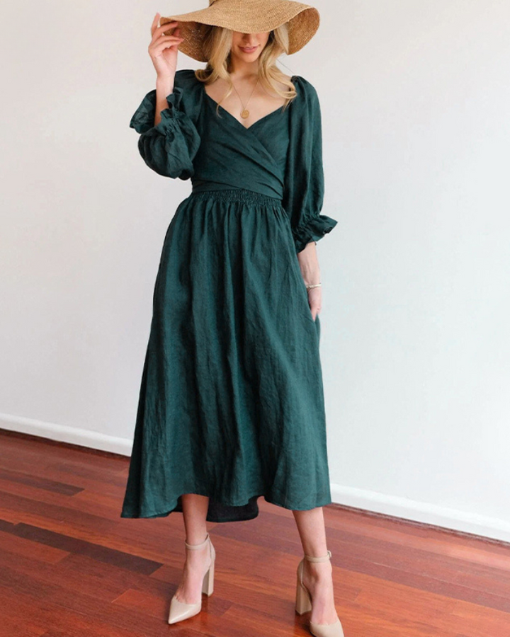MICHELLE™ | FRANZÖSISCHES KLEID MIT RÜSCHENÄRMELN